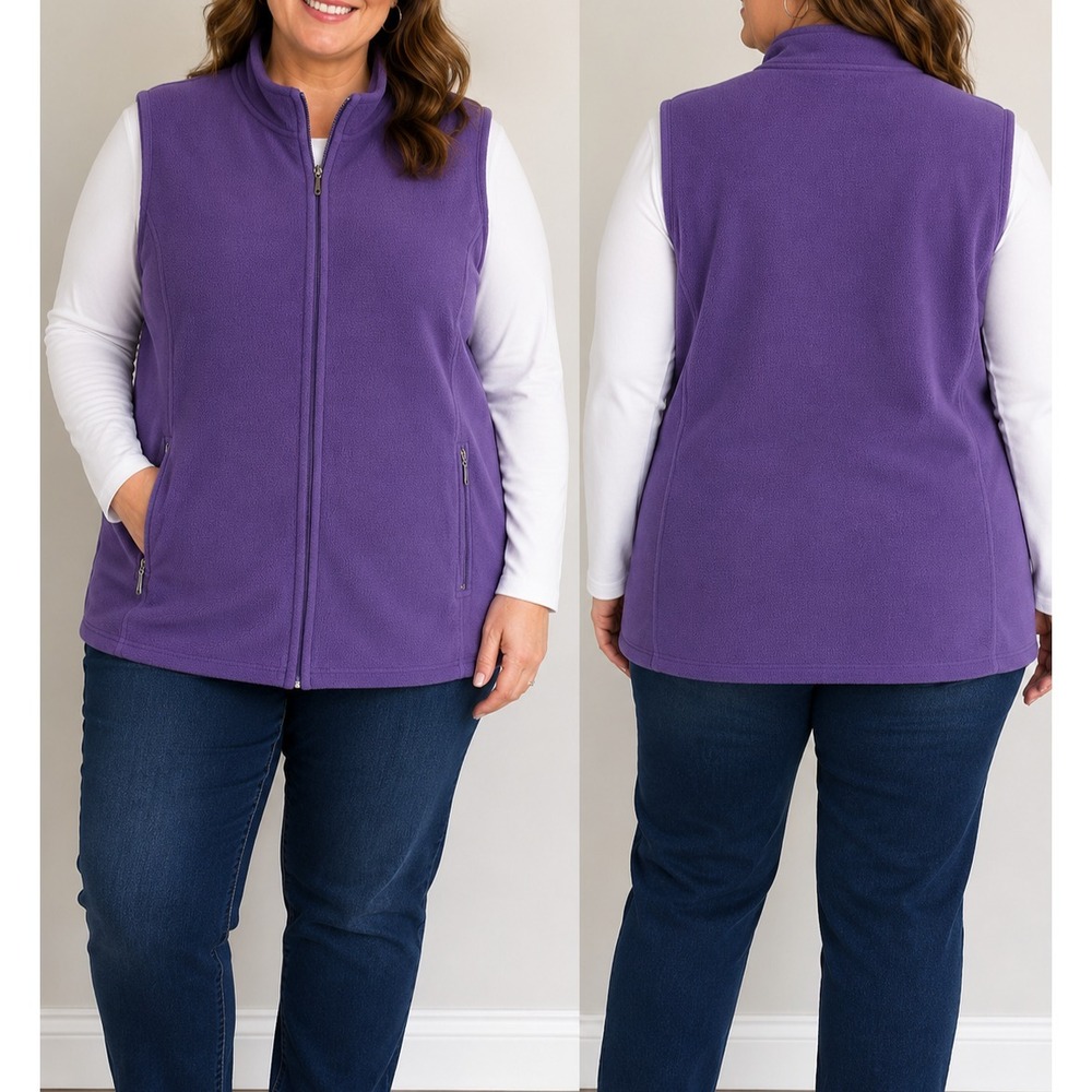 Karen Scott Womens 4X Purple Fleece Vest Full Zip Lightweight Plus Size